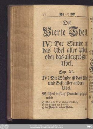 Der Vierte Theil. IV) Die Sünde ist das Ubel aller Ubel, oder das allergößte Ubel.