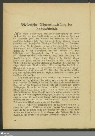 Biologische Allgemeinwirkung der Radioaktivität