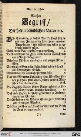 Kurtzer Begriff / Der hierin befindlichen Materien
