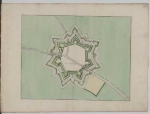 Plan der Festung Damme in Belgien, kolorierte Handzeichnung, vor 1695