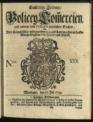 Nro. XXX, Montags, den 27. Jul. 1739