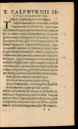 T. Calphurnii Siculi Eclogae VII.