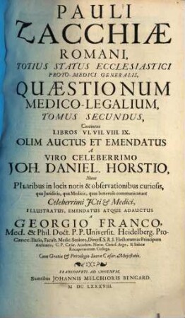 Pauli Zacchiae ... quaestionum medico-legalium tomi tres, 2