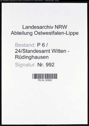 Sterberegister Standesamt Witten-Rüdinghausen