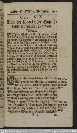 Cap. XIX. Von der Moral oder Tugend-Lehre Christlicher Religion