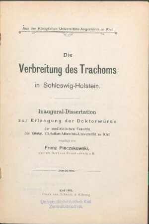 Die Verbreitung des Trachoms in Schleswig-Holstein