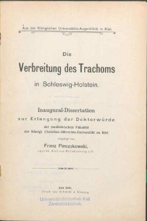 Die Verbreitung des Trachoms in Schleswig-Holstein