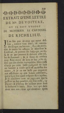 Extrait d'une lettre de Mr. de Voiture