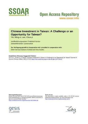 Chinese Investment in Taiwan: A Challenge or an Opportunity for Taiwan?