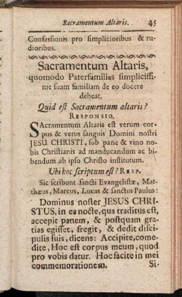 Sacramentum Altaris, quomodo Paterfamilias simplicissime suam familiam de eo docere debeat.