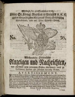 No. 36. Montags, den 4ten September 1769.
