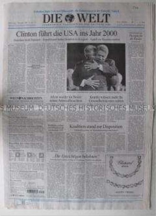 Tageszeitung "Die Welt" mit gelegtem Schwerpunkt auf der Wiederwahl des amerikanischen Präsidenten Clinton