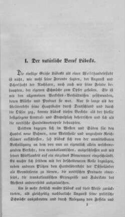 I. Der natürliche Beruf Lübecks.