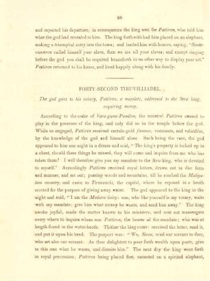 Forty-second Tiruvilliadel. The god gave to his votary, Pattiren, a mandate, addressed to the Sera king, requiring money