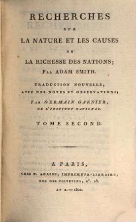 Recherches sur la nature et les causes de la richesse des nations, 2