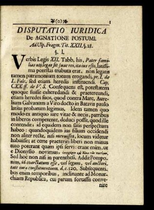 Disputatio Iuridica de agnatione postumi.