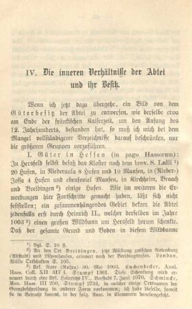 IV. Die inneren Verhältnisse der Abtei und ihr Besitz.