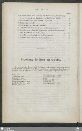 Bezeichnung der Masse und Gewichte