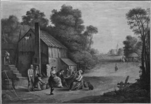 Bauern vor einer Dorfschenke