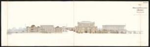 Erweiterung der Museumsinsel, Berlin Schinkelwettbewerb 1882: Gesamtanlage. Perspektivische Ansicht und Querschnitt