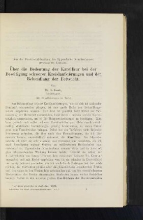 Über die Bedeutung der Karellkur bei der Beseitigung schwerer Kreislaufstörungen und der Behandlung der Fettsucht.