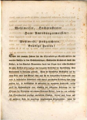 Einer Hohen Obrigkeit des Cantons Schaffhausen von der ehrwürdigen Geistlichkeit eingereichte Vorstellung, betreffend eine zweckmäßigere Einrichtung des Kirchen- und Schulwesens, dann Verbesserung der Einkünfte