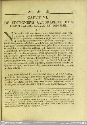 Caput VI. De Editionibus Geographiae Ptolomaei Latinis, Seculo XV. Impressis