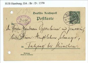 Postkarte an Franz Oppenheimer