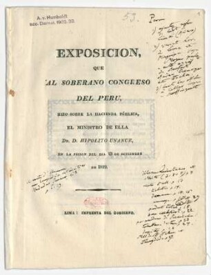 "Exposicion, que al soberano congreso Del Peru"