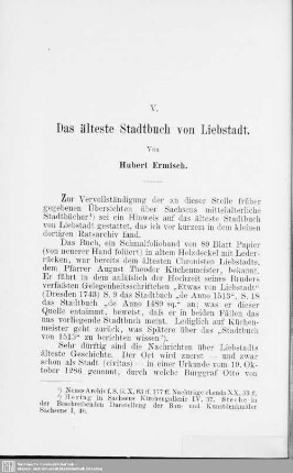 V. Das älteste Stadtbuch von Liebstadt