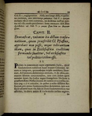 Caput II. Demonstrat, unionem ita dictam conseruatiunam, quam praescribit Cl. Pfaffius, ...