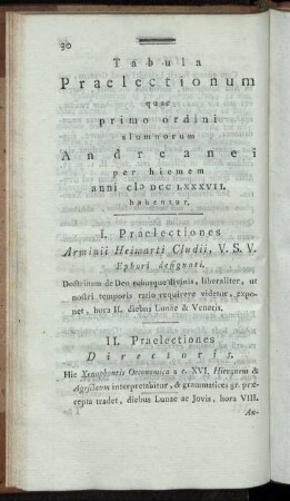 Tabula Praelectionum quae primo ordini alumnorum Andreanei