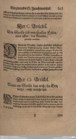Der C. Artickel. Den Stolln soll von Hallen Felsen/ unns affter/ das Neundte/ gereicht werden.