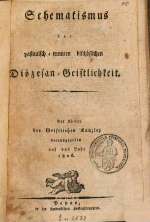 Schematismus des Bistums Passau. 1806