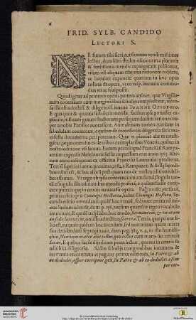 Frid. Sylb. Candido, Lectori S.