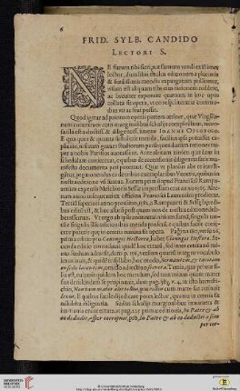 Frid. Sylb. Candido, Lectori S.