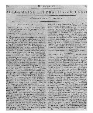 Astronomisches Jahrbuch nebst einer Sammlung der neuesten in die astronomischen Wissenschaften einschlagenden Abhandlungen, Beobachtungen und Nachrichten. Für das Jahr 1799. (Fortsetzung der im vorigen Stück abgebrochenen Rezension)