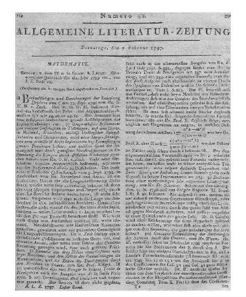 Astronomisches Jahrbuch nebst einer Sammlung der neuesten in die astronomischen Wissenschaften einschlagenden Abhandlungen, Beobachtungen und Nachrichten. Für das Jahr 1799. (Fortsetzung der im vorigen Stück abgebrochenen Rezension)