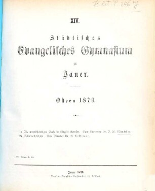 Städtisches Evangelisches Gymnasium zu Jauer : Ostern .... 1878/79