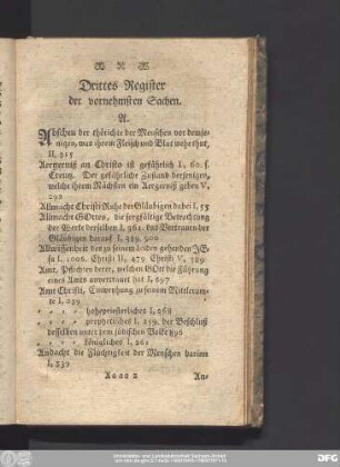 Drittes Register der vornehmsten Sachen.
