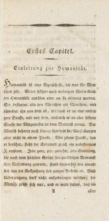 Erstes Capitel. Einleitung zur Humanität.