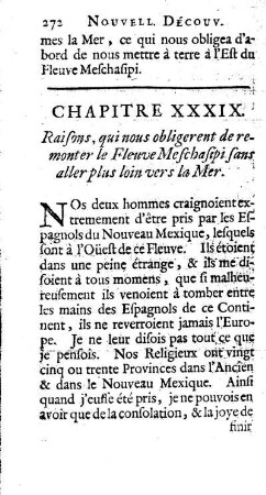 Raisons, que nous obligerent de remonter le Fleuve Meschasipi sans aller plus loin vers la Mer.