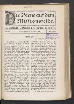 Nummer 11. Berlin-Friedenau, November 1915. 82. Jahrg