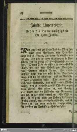 Fünfte Unterredung Ueber die Gemeinnützigkeit am 25ten Junius