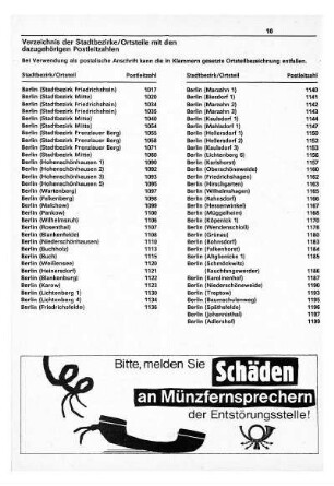 4. Verzeichnis der Stadtbezirke/Ortsteile mit den dazugehörigen Postleitzahlen