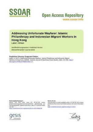 Addressing Unfortunate Wayfarer: Islamic Philanthropy and Indonesian Migrant Workers in Hong Kong