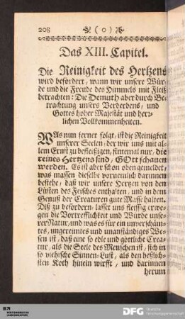 Das XIII. Capitel. Die Reinigkeit des Hertzens wird befördert...