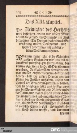 Das XIII. Capitel. Die Reinigkeit des Hertzens wird befördert...