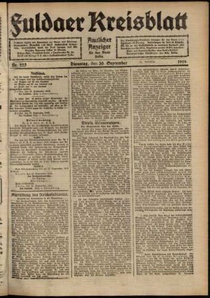 Ausgabe vom Dienstag, den 30. September 1919.