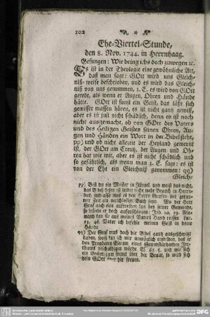 Ehe-Viertel-Stunde, den 8. Nov. 1744. in Herrnhaag